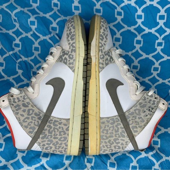 Nike Men’s size 7.5 Dunk high skinny leopard print white tan sail grey hi top og - Picture 6 of 11